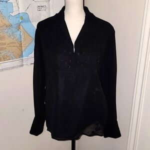 "SAG HARBOR" BLACK EMB/BEADED SILK TUNIC TOP SZ 16